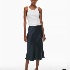 Aritzia, Satin navy midi skirt,